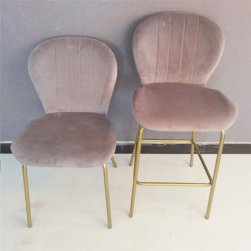 Curved Velvet Iron-Leg Dining Chair