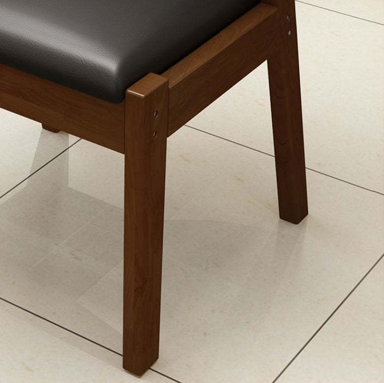 Fabric Upholstered Wood Dining Chair — Original Wood Color Frame+Black Leather Seat