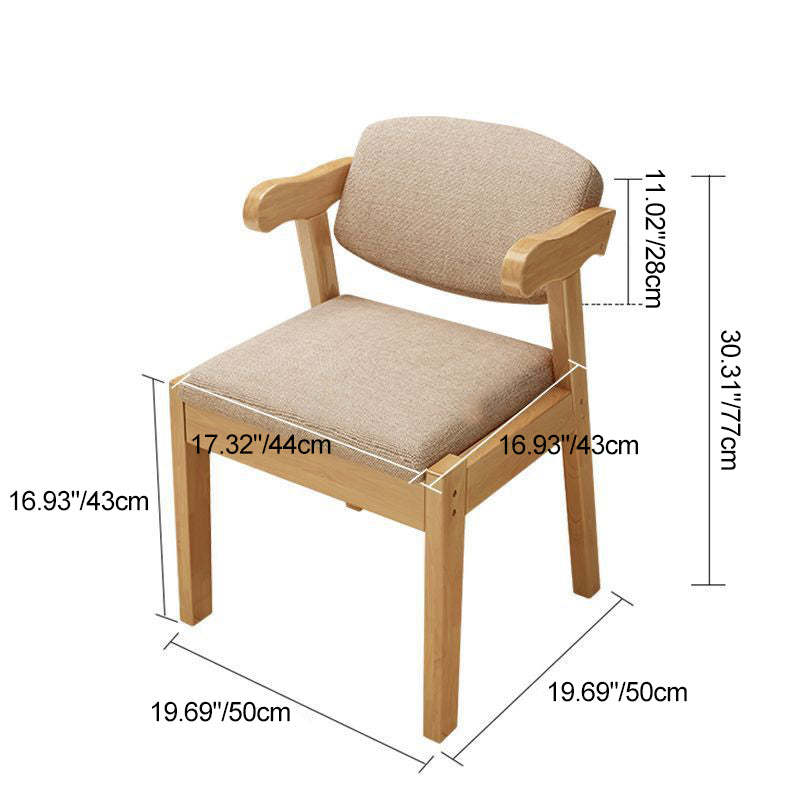 Fabric Upholstered Wood Dining Chair — Original Wood Color Frame+Coffee Fabric Seat
