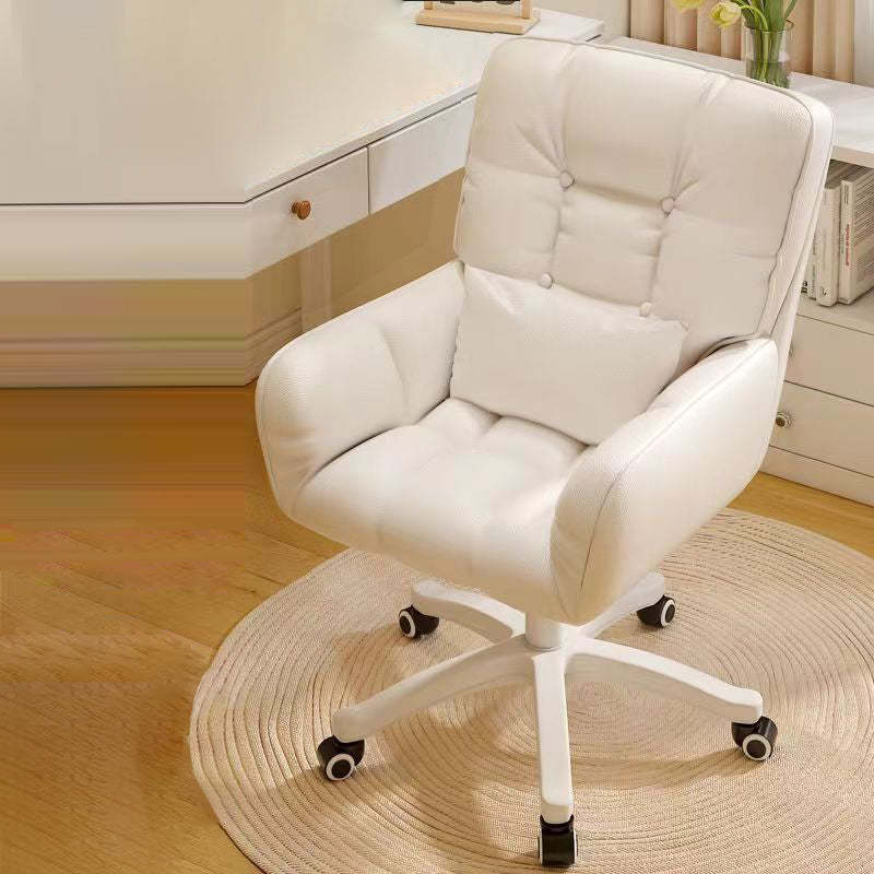 Minimalist desk tufted beige velvet office chairs