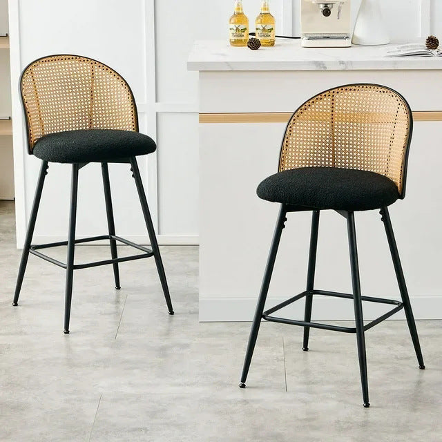 Contemporary Flannel Rattan Round Swivel Bar Stool