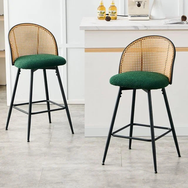 Contemporary Flannel Rattan Round Swivel Bar Stool — White