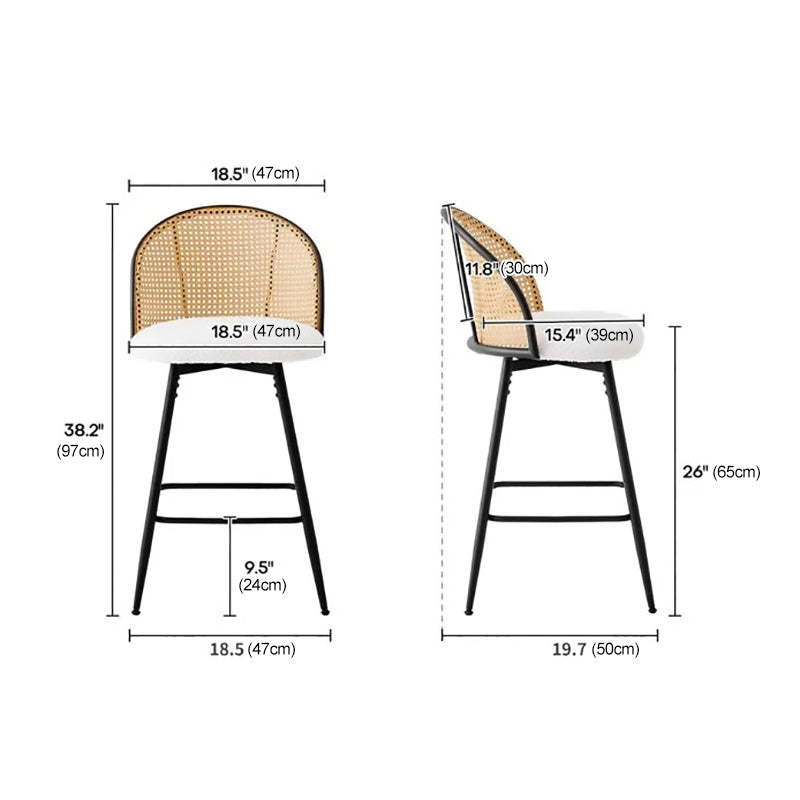 Contemporary Flannel Rattan Round Swivel Bar Stool — Green