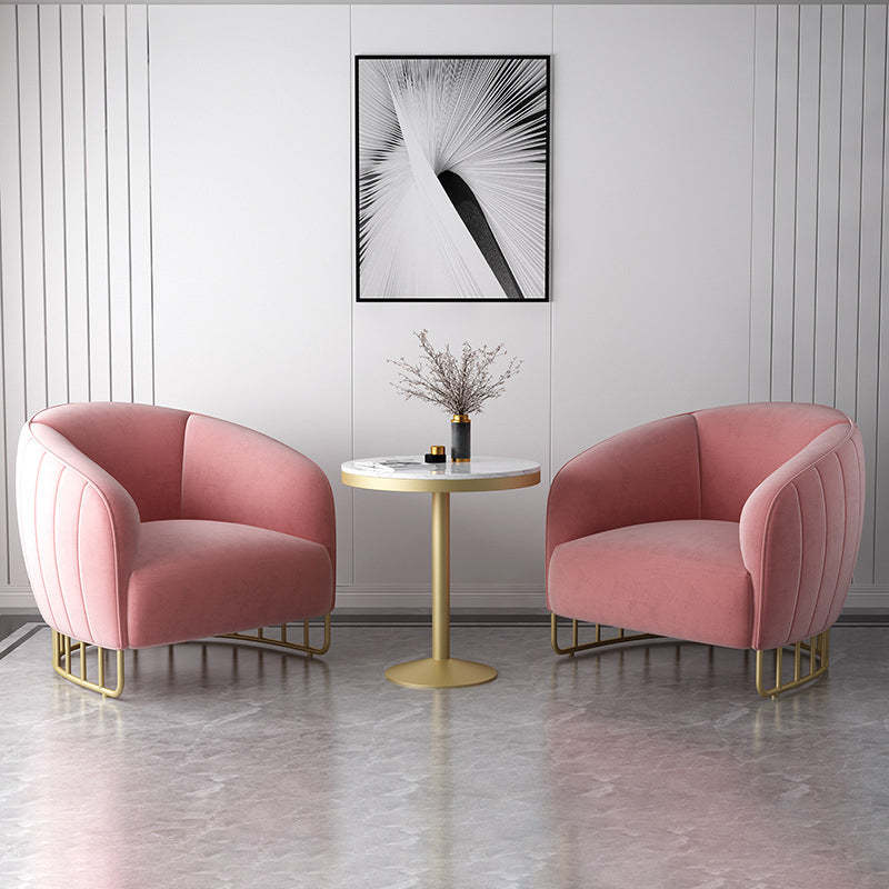 Curved Velvet Iron Accent Chair — Pink