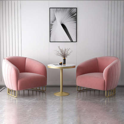 Curved Velvet Iron Accent Chair — Pink