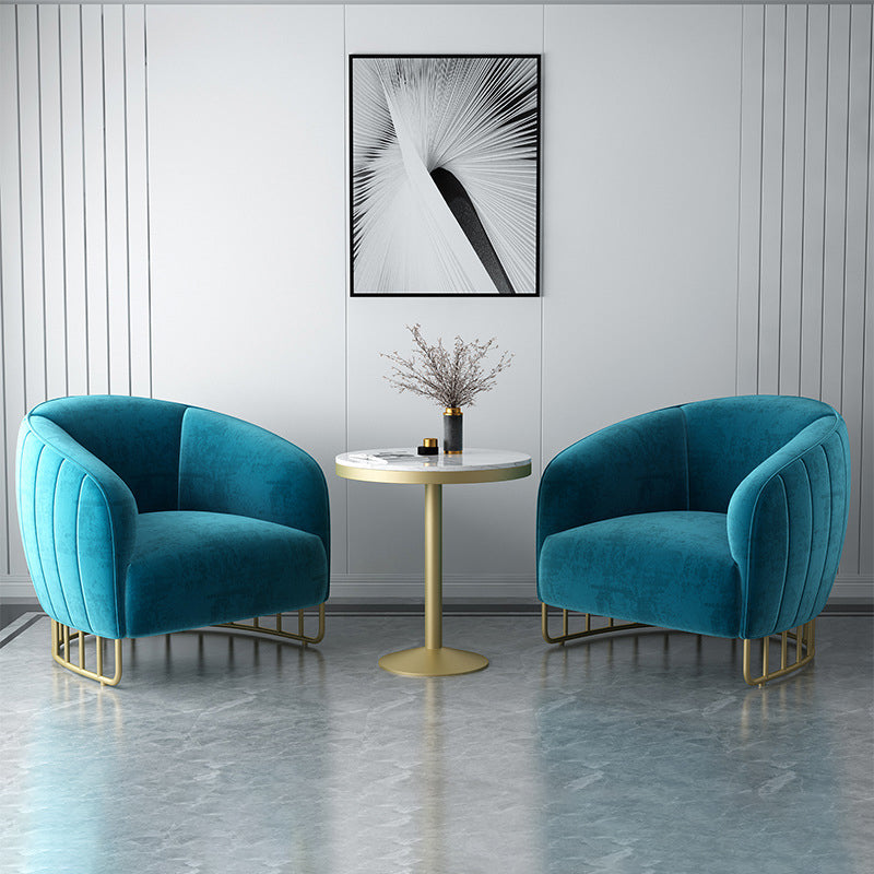 Curved Velvet Iron Accent Chair — Green