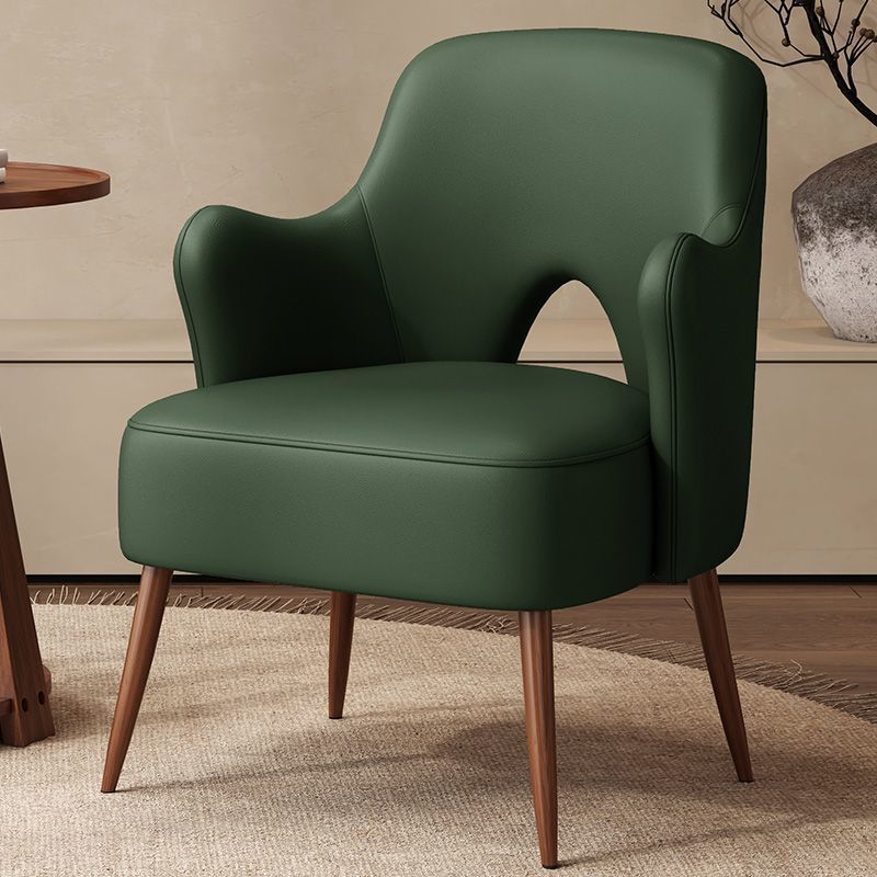 Nordic Curved Leather Metal Accent Chair — Light Gray