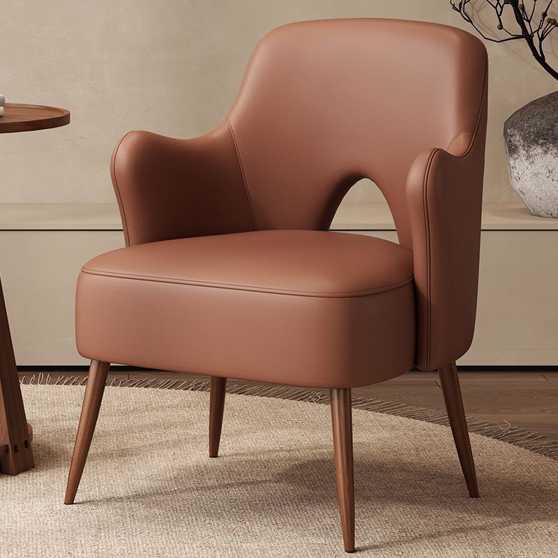 Nordic Curved Leather Metal Accent Chair — Off White