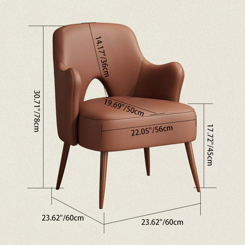 Nordic Curved Leather Metal Accent Chair — Coffee