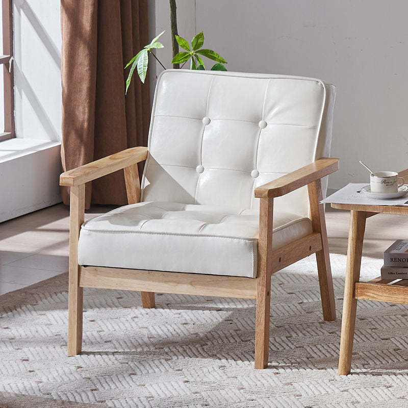 Tufted Leather Wood Accent Chair — White
