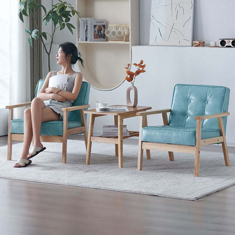 Tufted Leather Wood Accent Chair