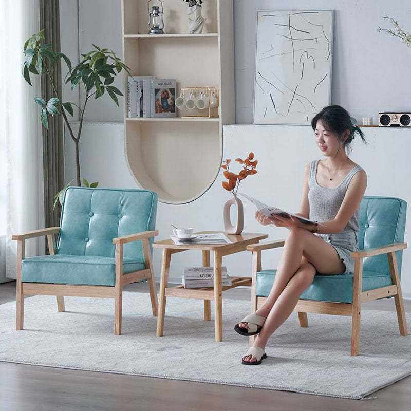 Tufted Leather Wood Accent Chair
