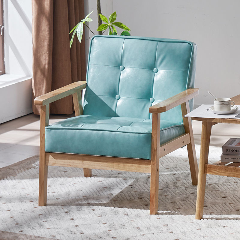 Tufted Leather Wood Accent Chair — Green