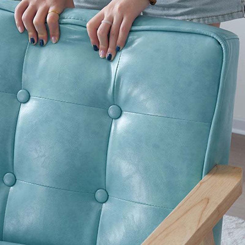 Tufted Leather Wood Accent Chair — Blue