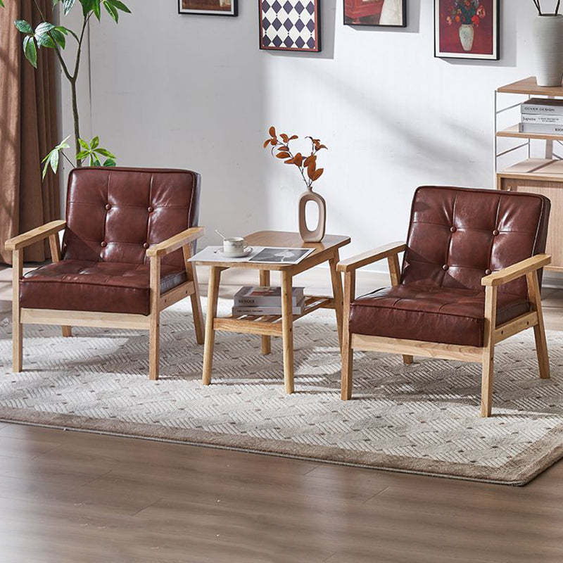 Tufted Leather Wood Accent Chair