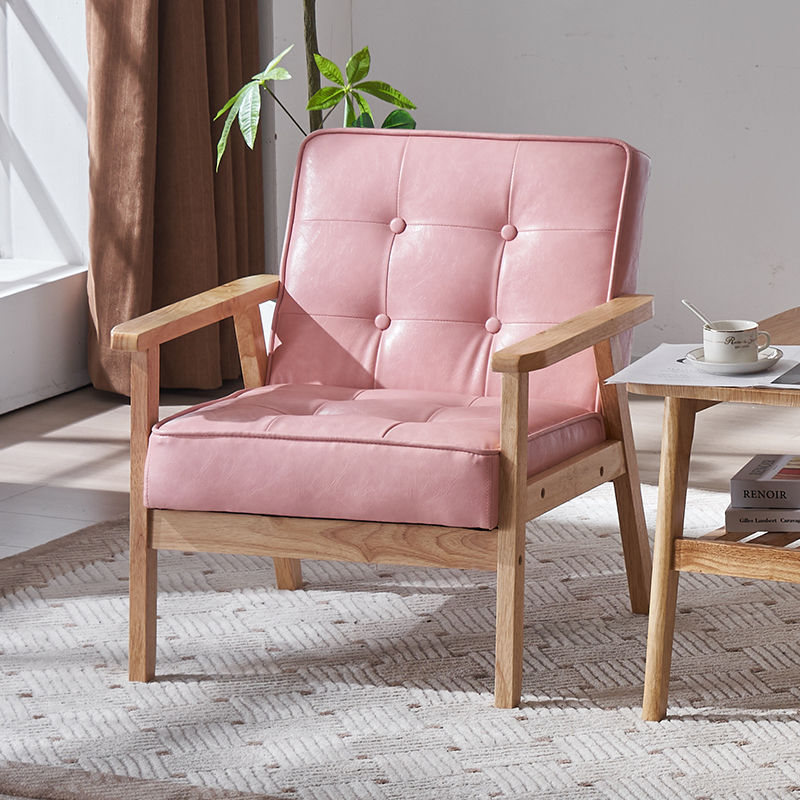 Tufted Leather Wood Accent Chair — Pink