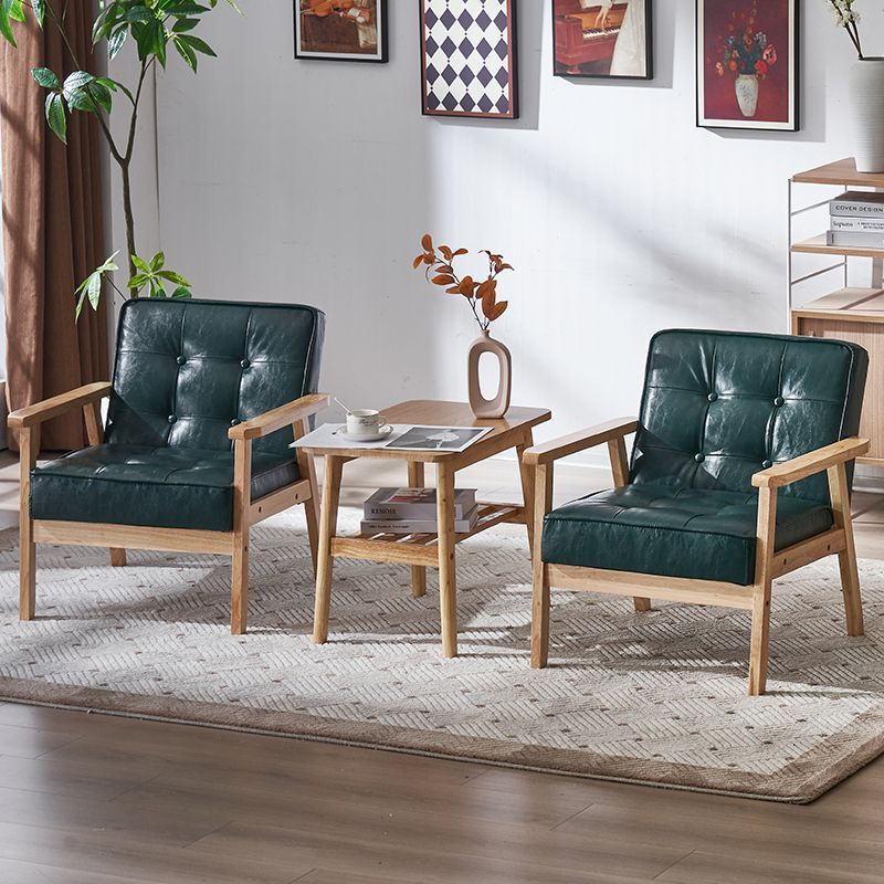 Tufted Leather Wood Accent Chair