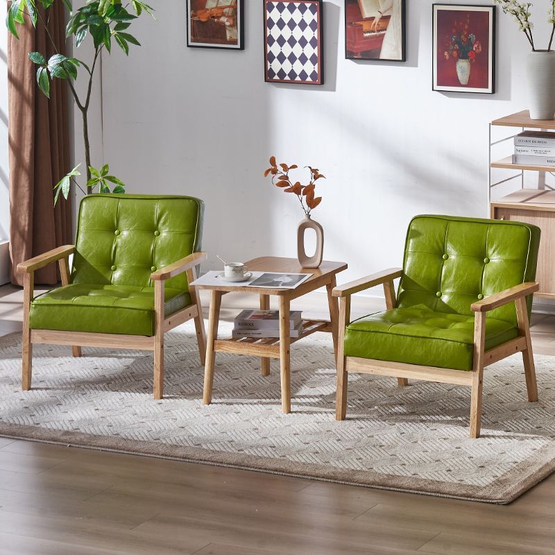 Tufted Leather Wood Accent Chair