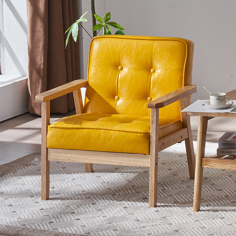 Tufted Leather Wood Accent Chair — Brown