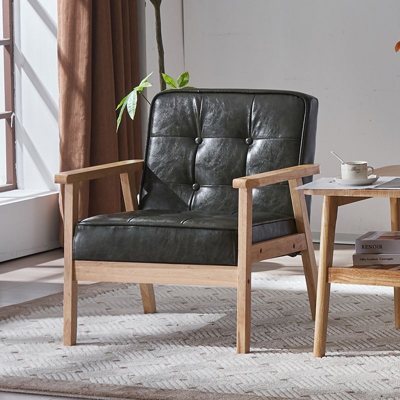 Tufted Leather Wood Accent Chair — Dark Blue