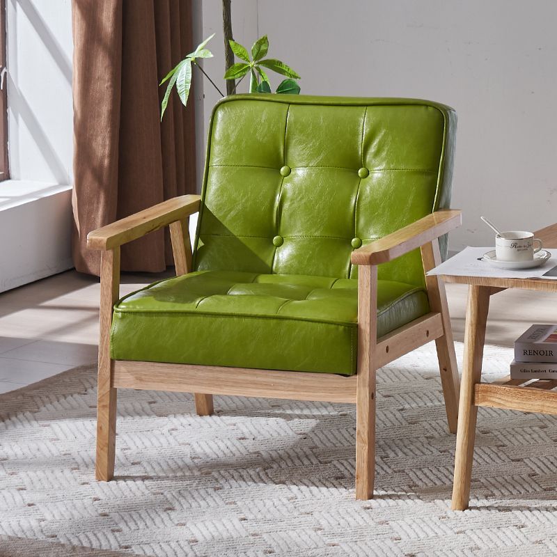 Tufted Leather Wood Accent Chair — Dark Green