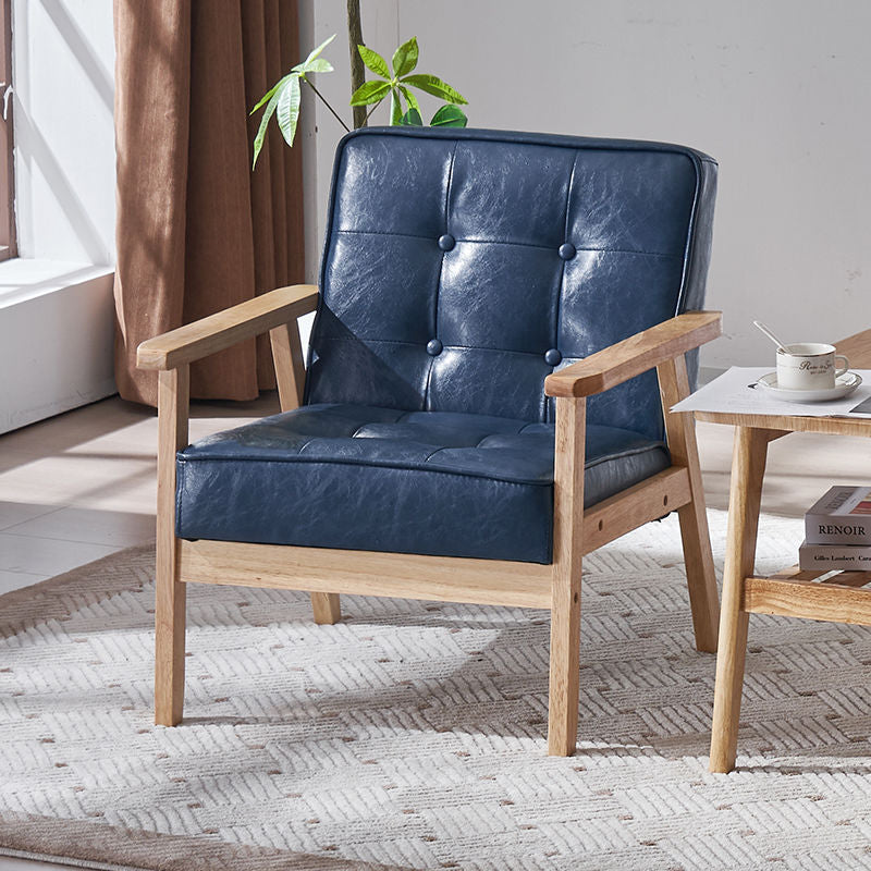 Tufted Leather Wood Accent Chair
