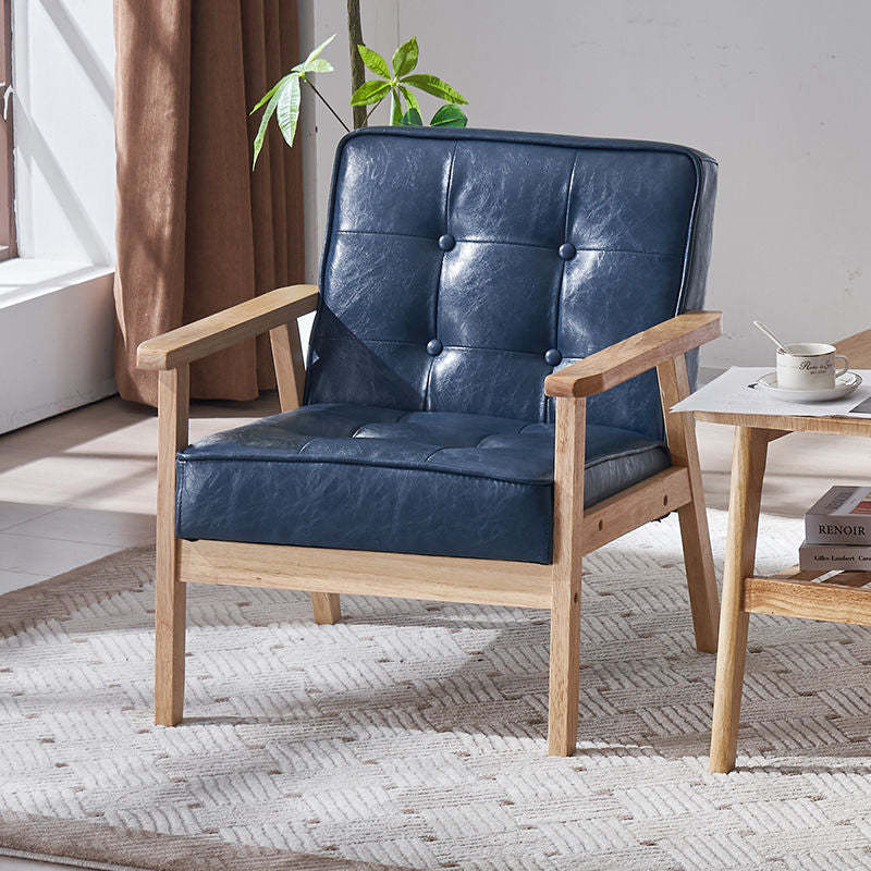 Tufted Leather Wood Accent Chair