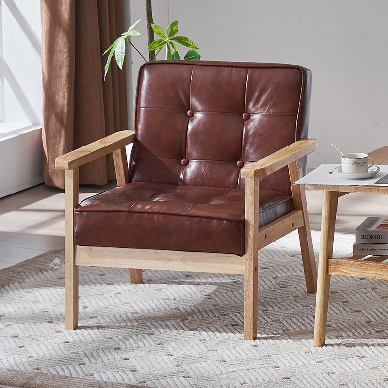 Tufted Leather Wood Accent Chair