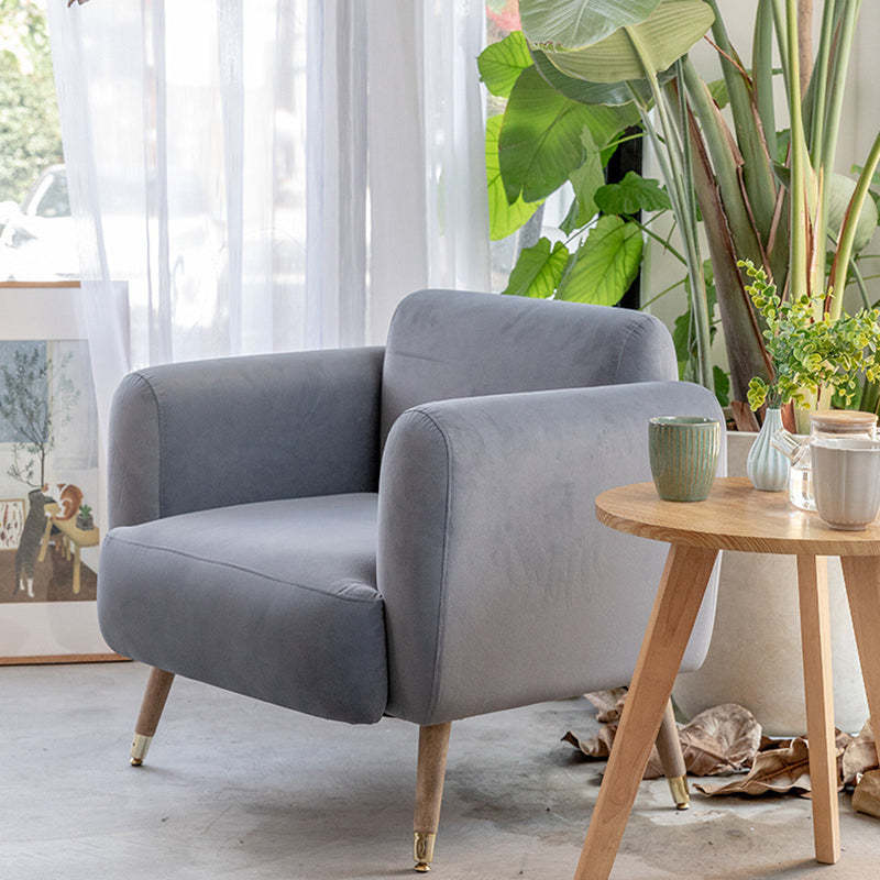 Scandinavian Linen Flannel Solid Wood Leg Accent Chair — Blue Gray