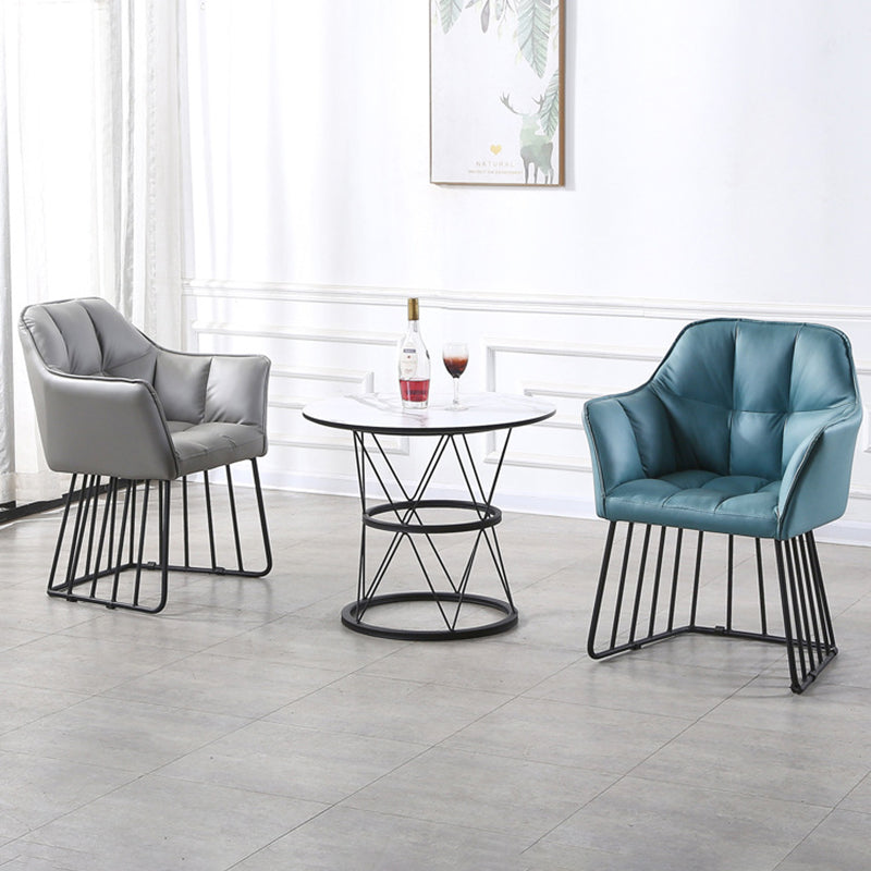 Tufted Leather Metal Frame Vanity Stool — Gray