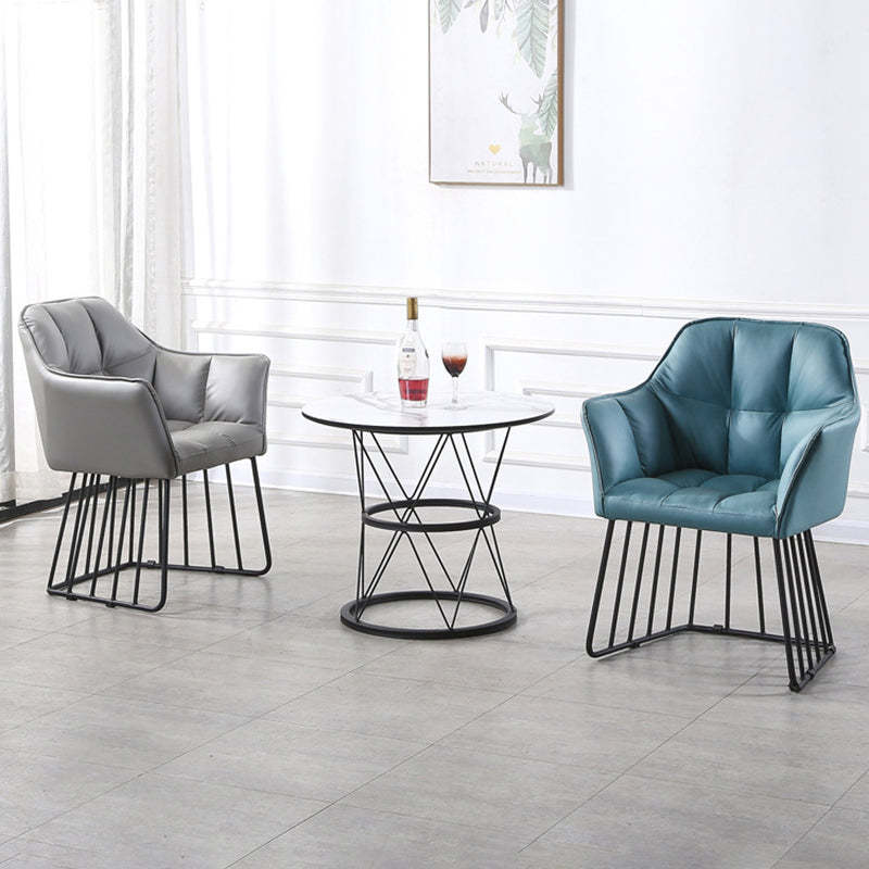 Tufted Leather Metal Frame Vanity Stool — Gray