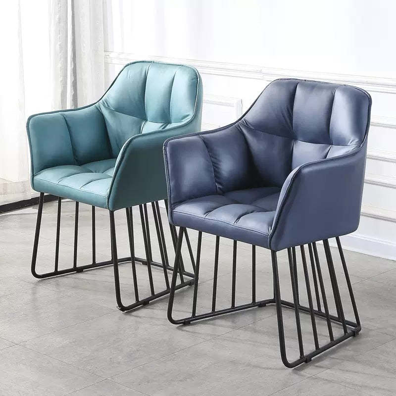 Tufted Leather Metal Frame Vanity Stool — Green