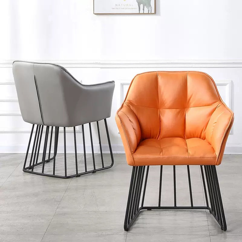 Tufted Leather Metal Frame Vanity Stool — Orange
