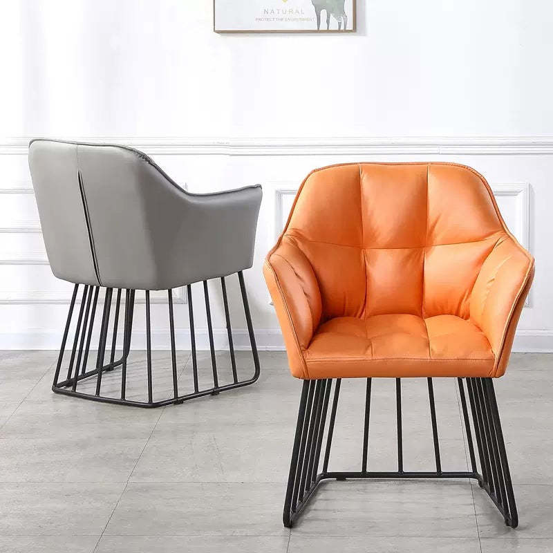 Tufted Leather Metal Frame Vanity Stool — Orange