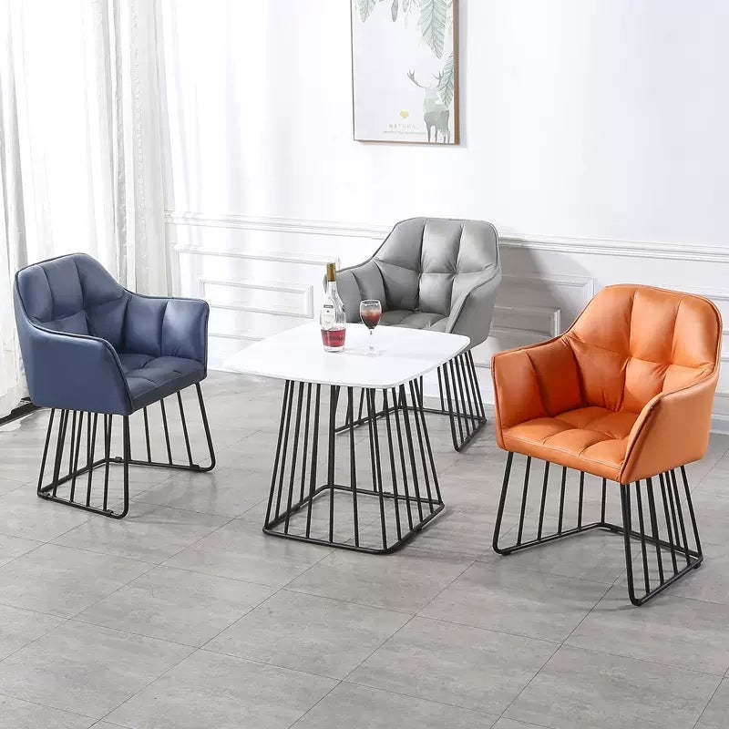 Tufted Leather Metal Frame Vanity Stool