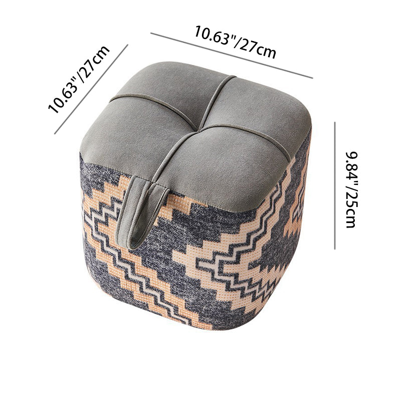 Boho Flannel Cube Wood Stackable Low Stool — Pink