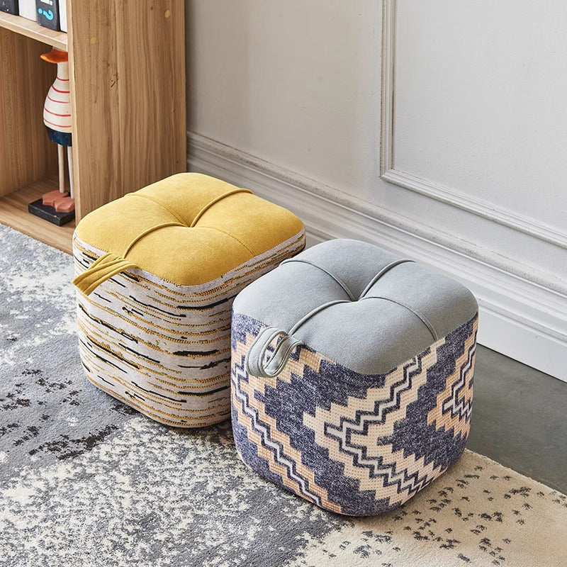 Boho Flannel Cube Wood Stackable Low Stool — Gray