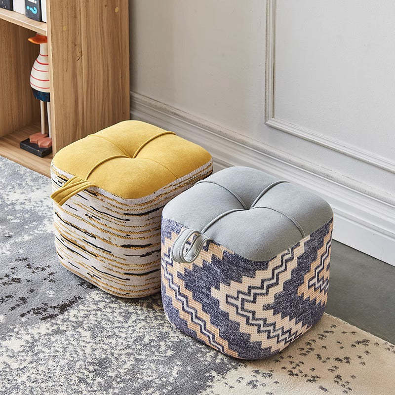 Boho Flannel Cube Wood Stackable Low Stool — Gray