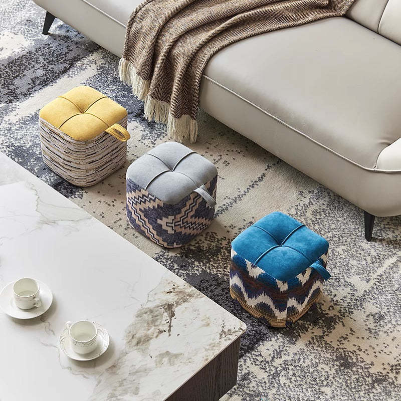 Boho Flannel Cube Wood Stackable Low Stool