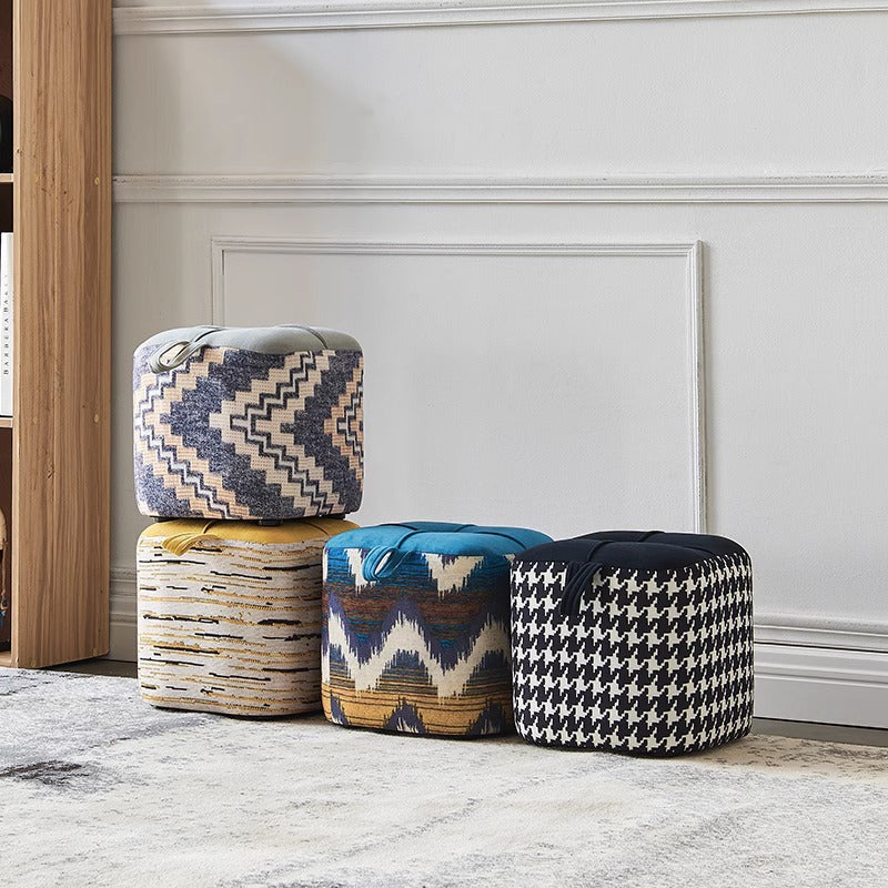 Boho Flannel Cube Wood Stackable Low Stool — Yellow