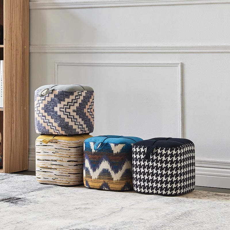 Boho Flannel Cube Wood Stackable Low Stool — Yellow