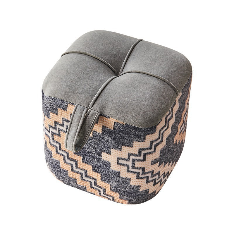 Boho Flannel Cube Wood Stackable Low Stool