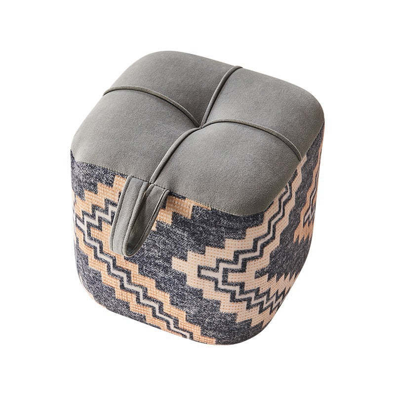 Boho Flannel Cube Wood Stackable Low Stool