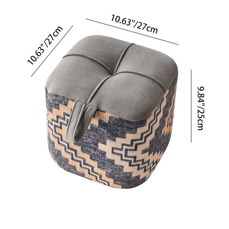 Boho Flannel Cube Wood Stackable Low Stool — Pink