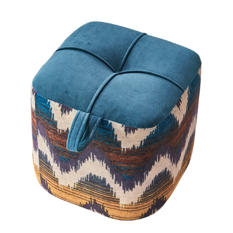 Boho Flannel Cube Wood Stackable Low Stool