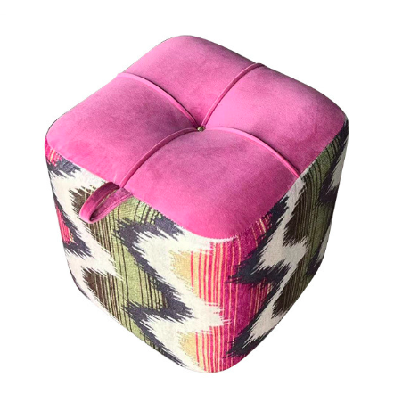Boho Flannel Cube Wood Stackable Low Stool