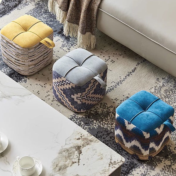 Boho Flannel Cube Wood Stackable Low Stool