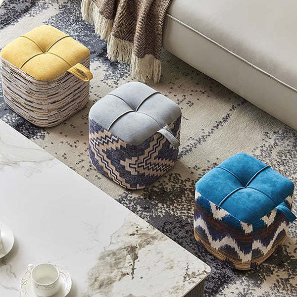Boho Flannel Cube Wood Stackable Low Stool