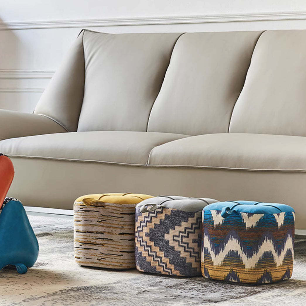 Boho Flannel Cube Wood Stackable Low Stool