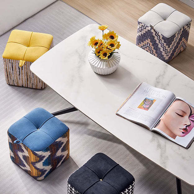 Boho Flannel Cube Wood Stackable Low Stool